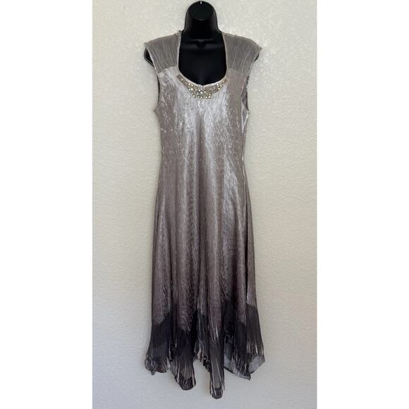 Komarov Crinkle Dress Sleeveless Gown XL Charmeuse Beaded Fairy Ethereal Whimsy - Picture 2 of 9